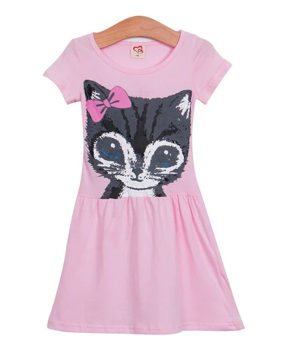 Г., лидер продаж, милое летнее платье с рисунком кота для девочек, платье принцессы с короткими рукавами для маленьких девочек праздничное детское платье-пачка из тюля - Цвет: Розовый