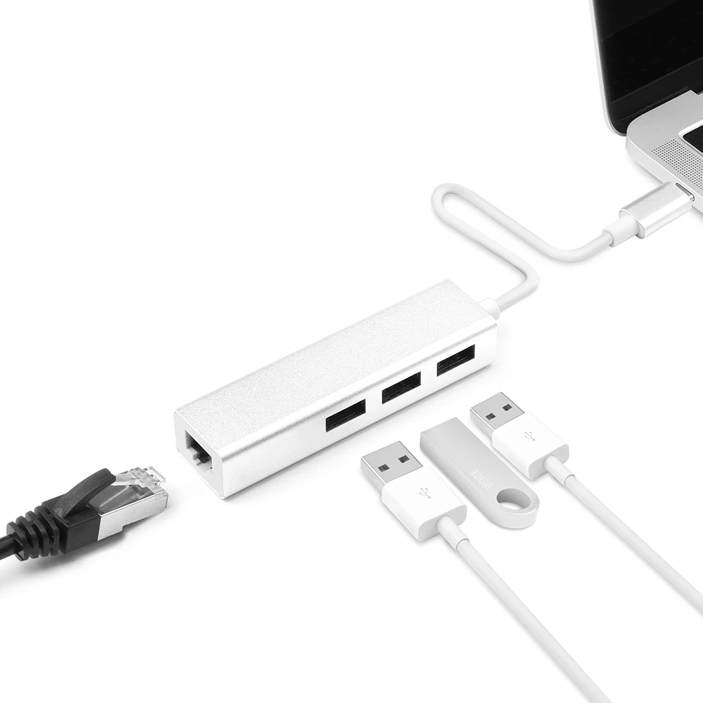 USB C на 3 порта USB разветвитель 3,0 концентратор type C Thunderbolt 3 для RJ45 100 Мбит/с Ethernet адаптер для Macbook Pro 13 15 16 дюймов