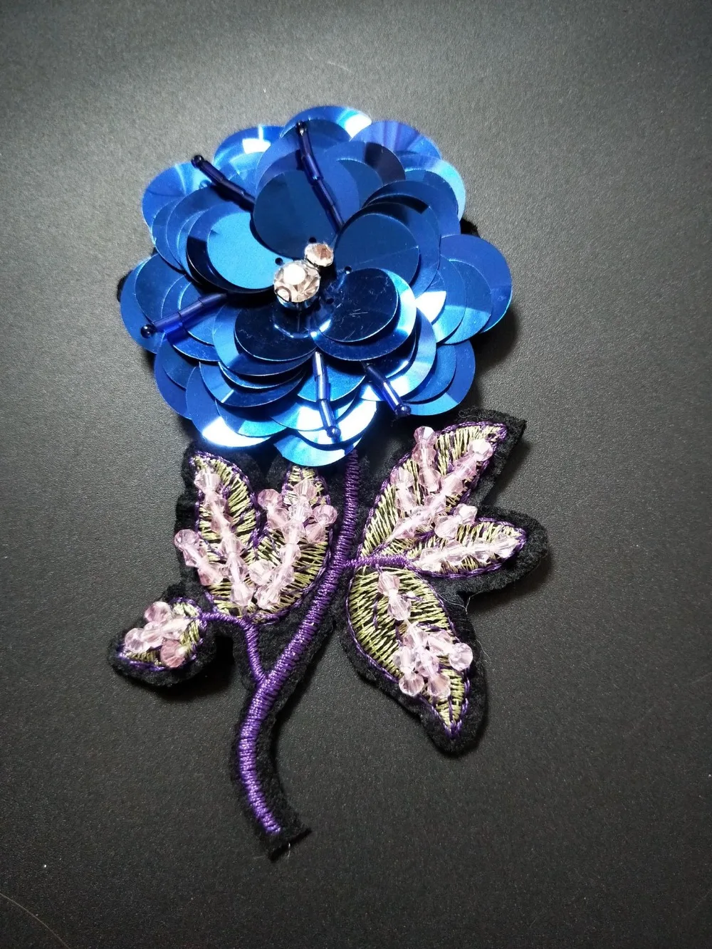 NEW Blue Flower Sequins Patch Beaded Patches for Fahion Clothing Sew on