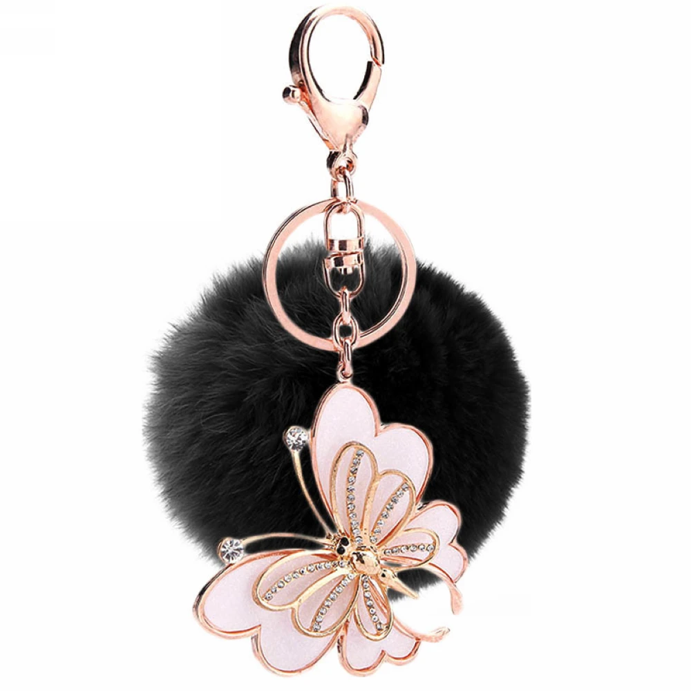 

K0026 Beauty Butterfly Crystal Car Bag Fluffy Furry Keychain Charm Key Ring
