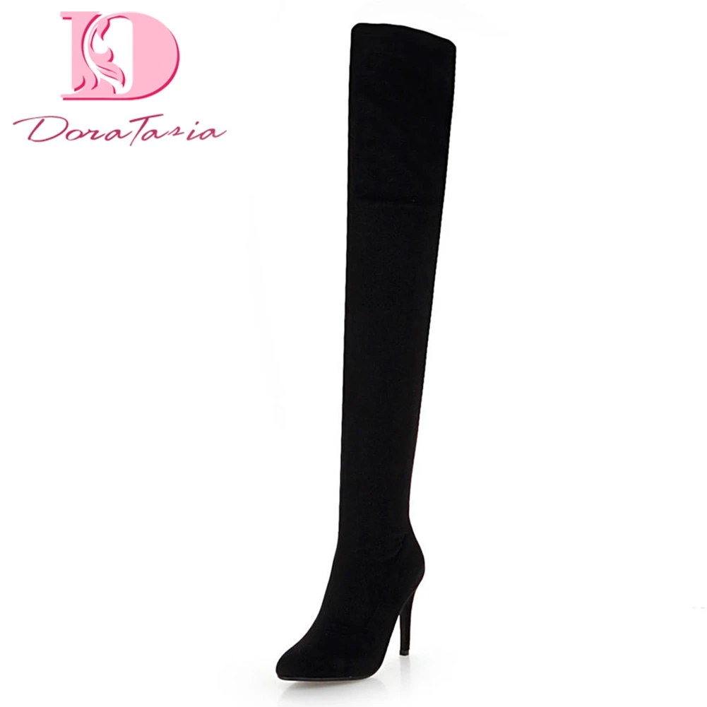 

DoraTasia 2018 Sexy Plus Size 33-48 Sexy Thin High Heels Shoes Woman Add Fur Winter Warm Boots Woman Over The Knee Boots
