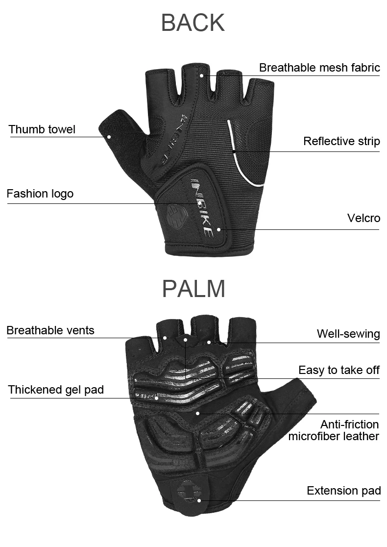 INBIKE перчатки для велоспорта, велосипедные перчатки с полупальцами, противоударные дышащие Гелевые перчатки для горного велосипеда, мужская спортивная одежда для велоспорта
