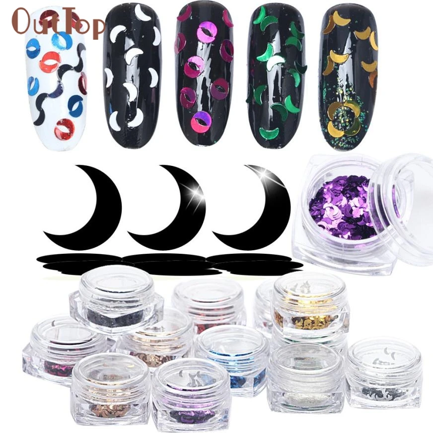 

Beautiful Women Hot Charming 12PC Nail Art Moon Fluorescence Colorful Sequins Nail Decals Nail Decoration Dec.1