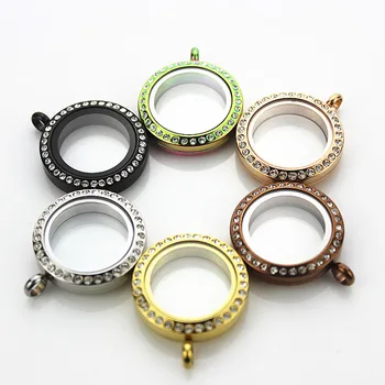 

20/25/30MM Crystal Floating Locket Stainless Steel Living Lockets Glass Locket Pendant Fit Floating Charm