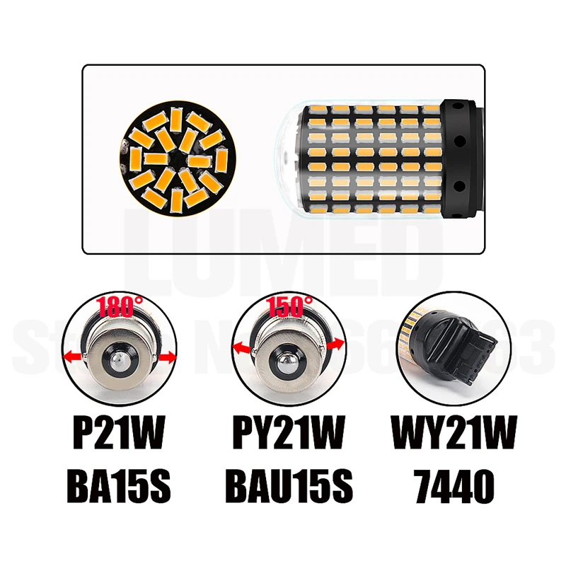 10x1156 BA15S P21W Автомобильный светодиодный светильник BAU15S PY21W T20 7440 W21W s 3014 144smd Canbus Нет