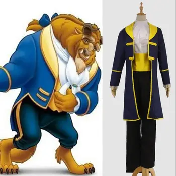 

Free Beauty and beast costume beast Cosplay blue Gentleman Outfit for adults For men Halloween Carnival Costumes film on order
