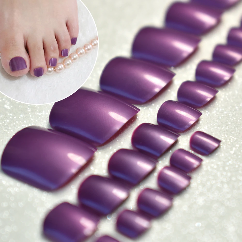 Uñas acrílicas brillantes para los pies, Uñas postizas de color púrpura, uva  brillante, estilo Festival, 24 unids/lote| | - AliExpress
