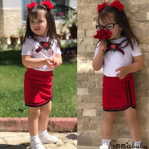 New Style Toddler Flower Clothes Kid Baby Girl White Top Red Bodycon