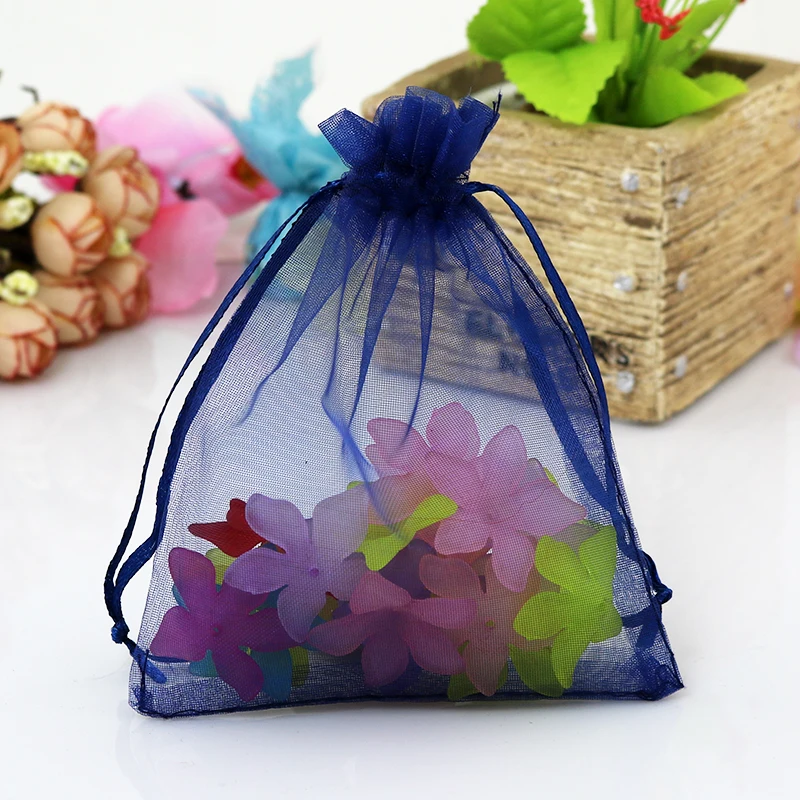 200pcs/lot 7x9cm Navy Organza Bags Small Jewelry Charms Earrings Gift Packaging  Bag Cute Wedding Drawstring Gift Bags Pouch