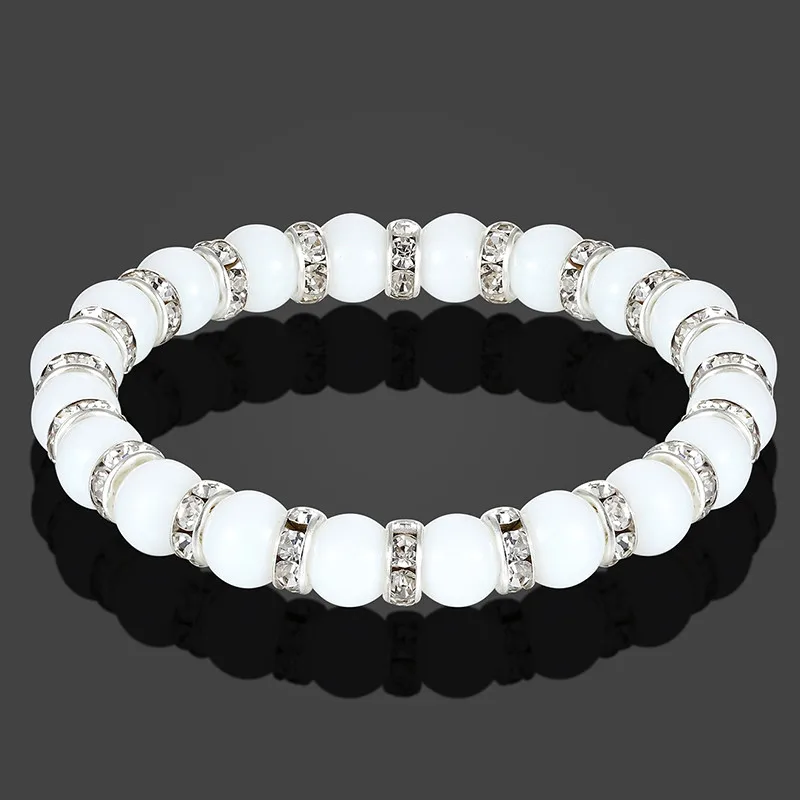 

LIVVY 2018 High quality natural stone beads bracelet high quality round beads elastic rope bracelet men and women jewelry AS511