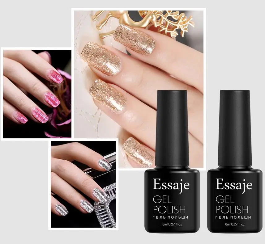 Essaje 8ML Base and Top Gel Varnish 3D Diamond Glitter UV Nail Gel Polish Led Lacquer Lucky Bling Soak Off Sequin Nail Art