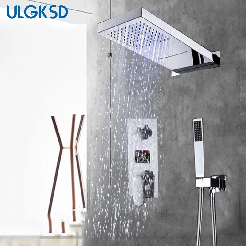 

ULGKSD Shower Faucet Wall Mounted Waterfall Rainfall Shower Head W/ Hand Sprayer Bathroom Faucets Mixer Tap