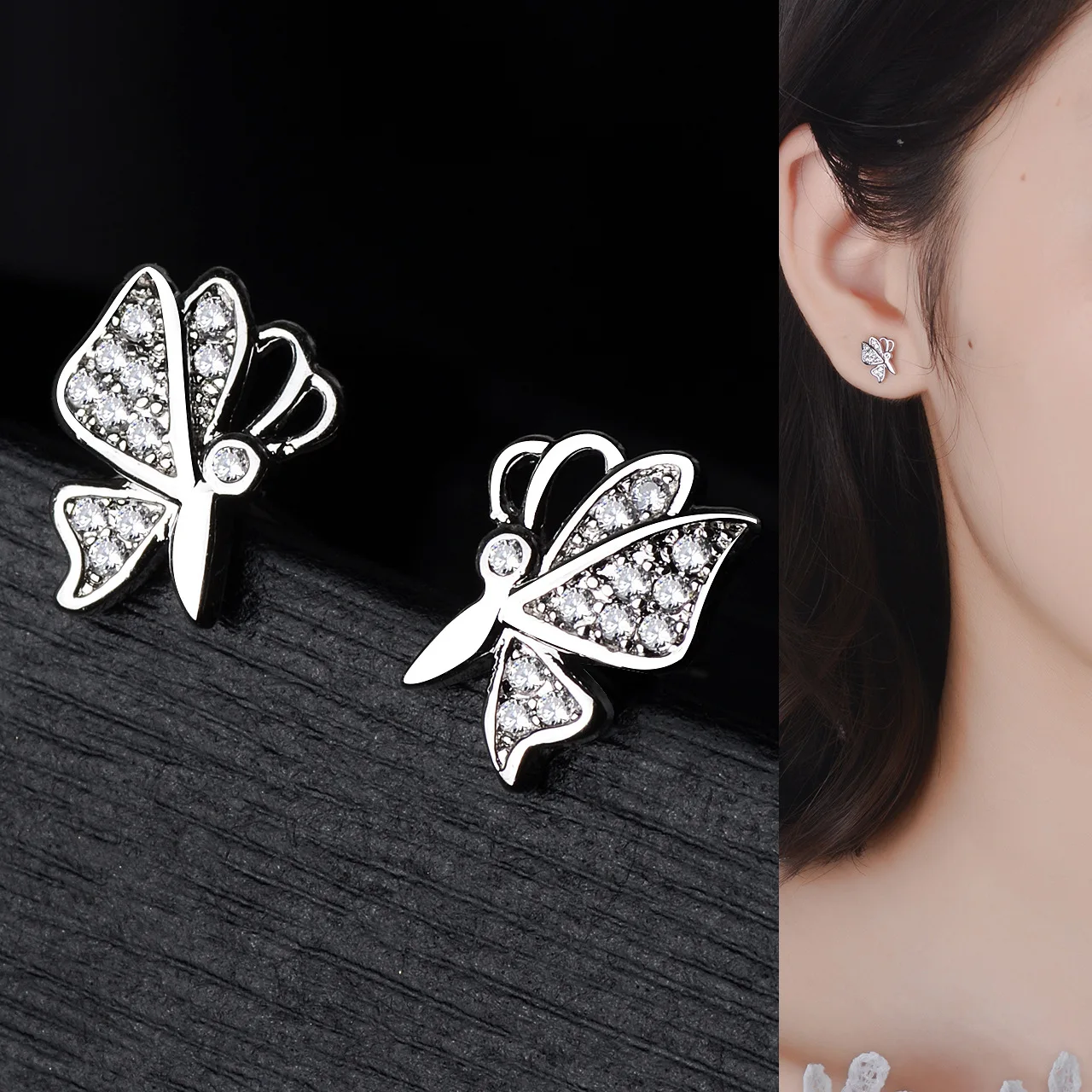 

Fengxin S925 Silver Needle Ear Nail Creative Ear Ornaments for Girls with Drilled Butterfly Knot Ear Needle for Women