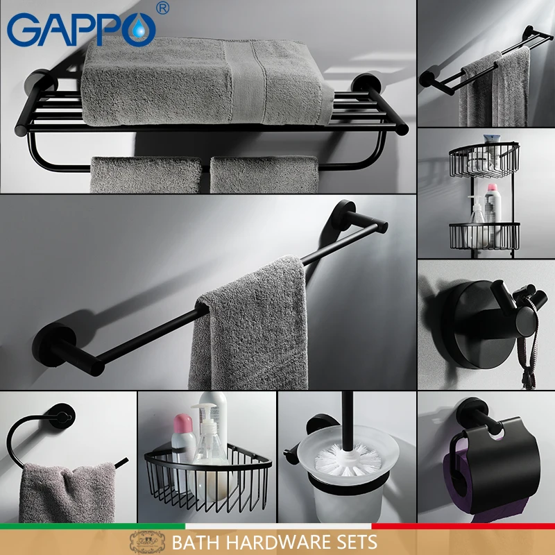 

GAPPO Bath Hardware Sets Black Paper Holders stainless steel Robe Hooks Toilet Brush Holders Bath Shelves Bathroom Accessories