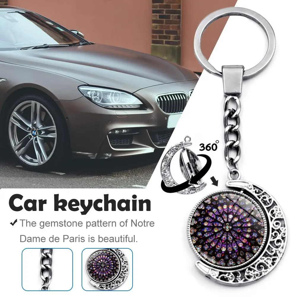 

Fashion Notre Dame De Paris Keychain Double Sided Time GemstoneRotating Moon Original Car Keychain Bottle Opener