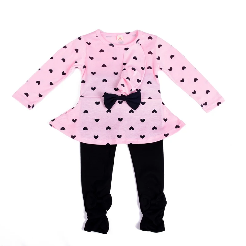 

New 2 Pcs Baby Girl Kids Bowknot Long Sleeve Top Shirt Dress + Pants Set Outfit Clothes
