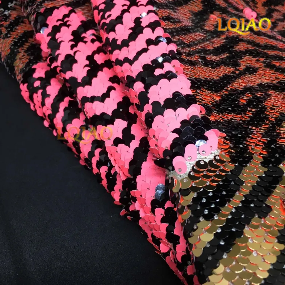Zebra Light Pink Gold Reversible Sequin Fabric 01