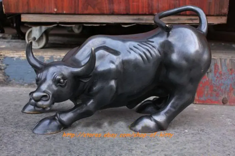 

Large Size Bronze Black Wall Street Bull OX Statue 11"L