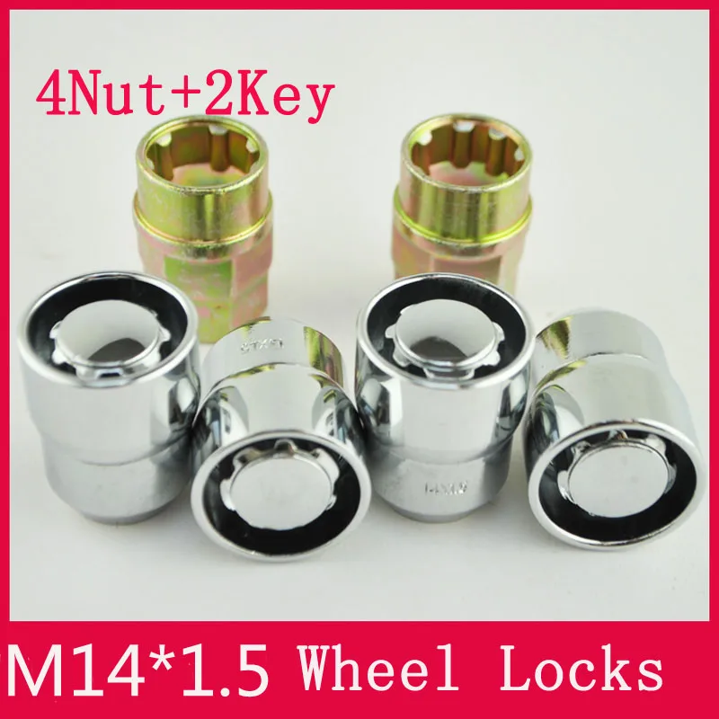 

4NUTS+2KEYS Free Shipping M14x1.5 Chrome Wheel Lug Nuts Lock Locking Wheel Lug Nuts With Adapter