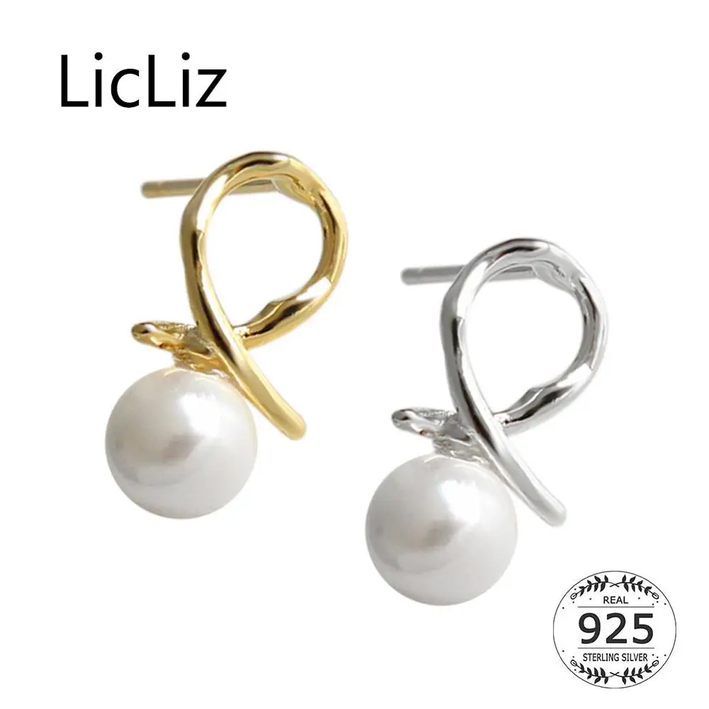

LicLiz New 2019 925 Sterling Silver Pearl Classic 18K Gold Drop Earrings for Women Knot Jewelry Boucle D'oreille Femme LE0664