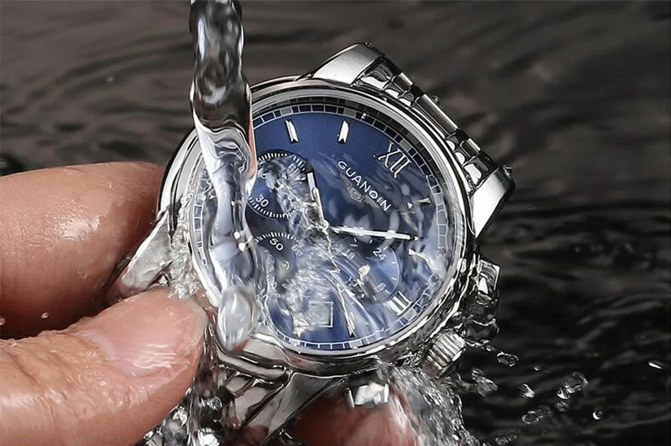 GUANQIN часы мужские роскошные Лидирующий бренд из нержавеющей стали мужские светящиеся водонепроницаемые наручные часы многофункциональные часы Мужские кварцевые часы