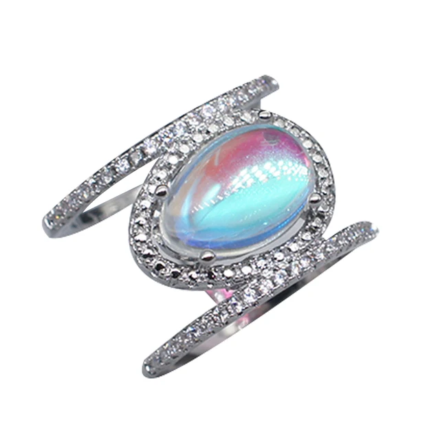 Women Irregular Fake Moonstone Inlaid Ring Promise Engagement Ring