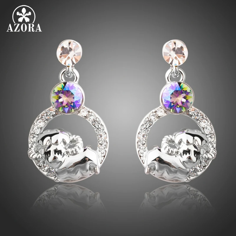 AZORA Cute Sheep Shape Dangle Earring Party Trendy Style Multicolor Austrian Crystals Drop Earrings Women Fashion Jewelry TE0301