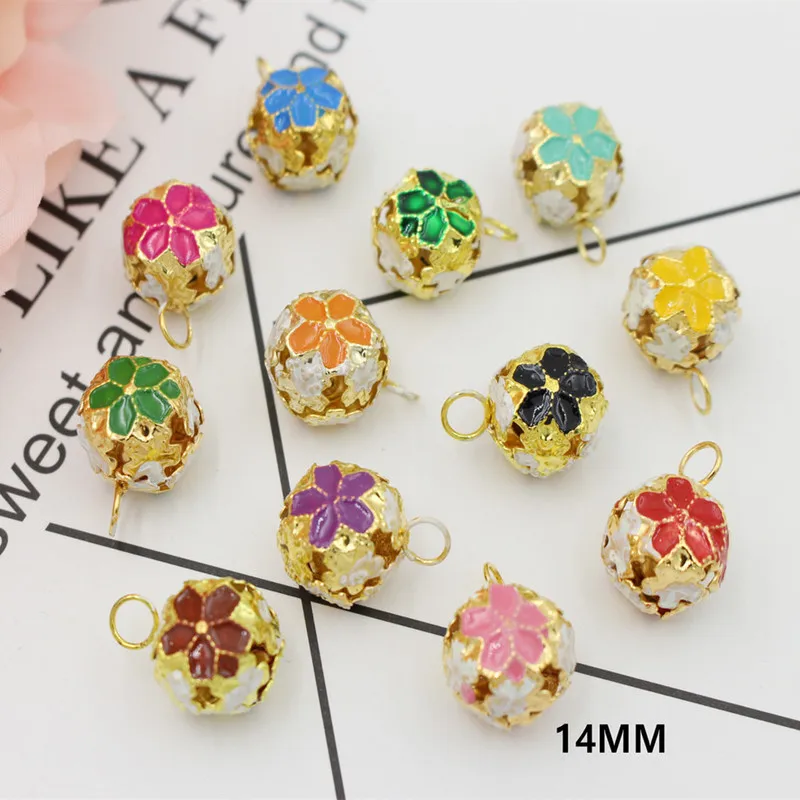 

30pcs/lot Colorful Jingle Bells Gold Plated Flower Shaped for Party Christmas Decoration Handmade Accessories 14mm