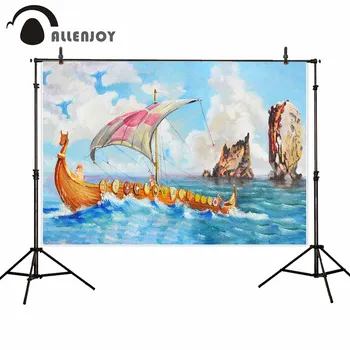

Allenjoy backgrounds for photography studio hand painted reef ship sea crimea watercolor backdrop printed photocall