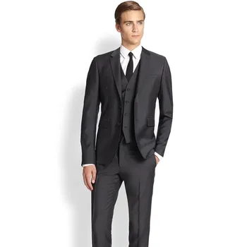 

Men Blazer Business Prom Grey charcoal Party Suits Wedding Suits For Men Tuxedos Groom Suits (Jacket+Pants+Vest)A122