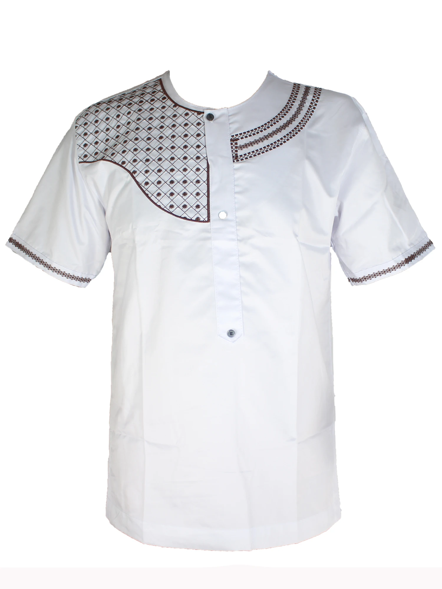 

Arabic Embroidery Thobe Arab Tops Men`s Islamic T-shirt Henley Collar Muslim Clothes for Summer Wearing
