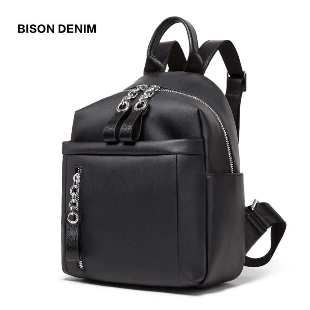 

BISON DENIM Brand Backpack Women bag 2019 New Genuine Leather Large Capacity Backpack Black Shoulder Bags Mochila Feminina B1555