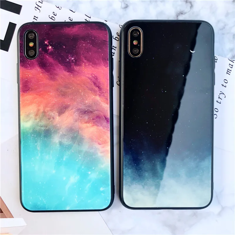 

ZRICKIE Colorful Tempered Glass Case For iPhone X XS MAX TPU Frame Cover for iPhone XR 8 7 6 6S Plus Glass Cover Case