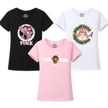 Розовая пантера с короткими рукавами футболка женские свободные корейский стиль лето большие размеры топы с круглым вырезом с надписью Футболка S-4XL 335