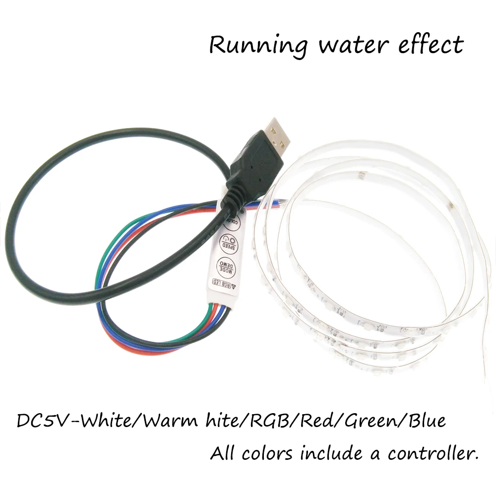 5 В USB Светодиодная лента SMD1206 1 м ходовая вода эффект гибкие светодиодные полосы