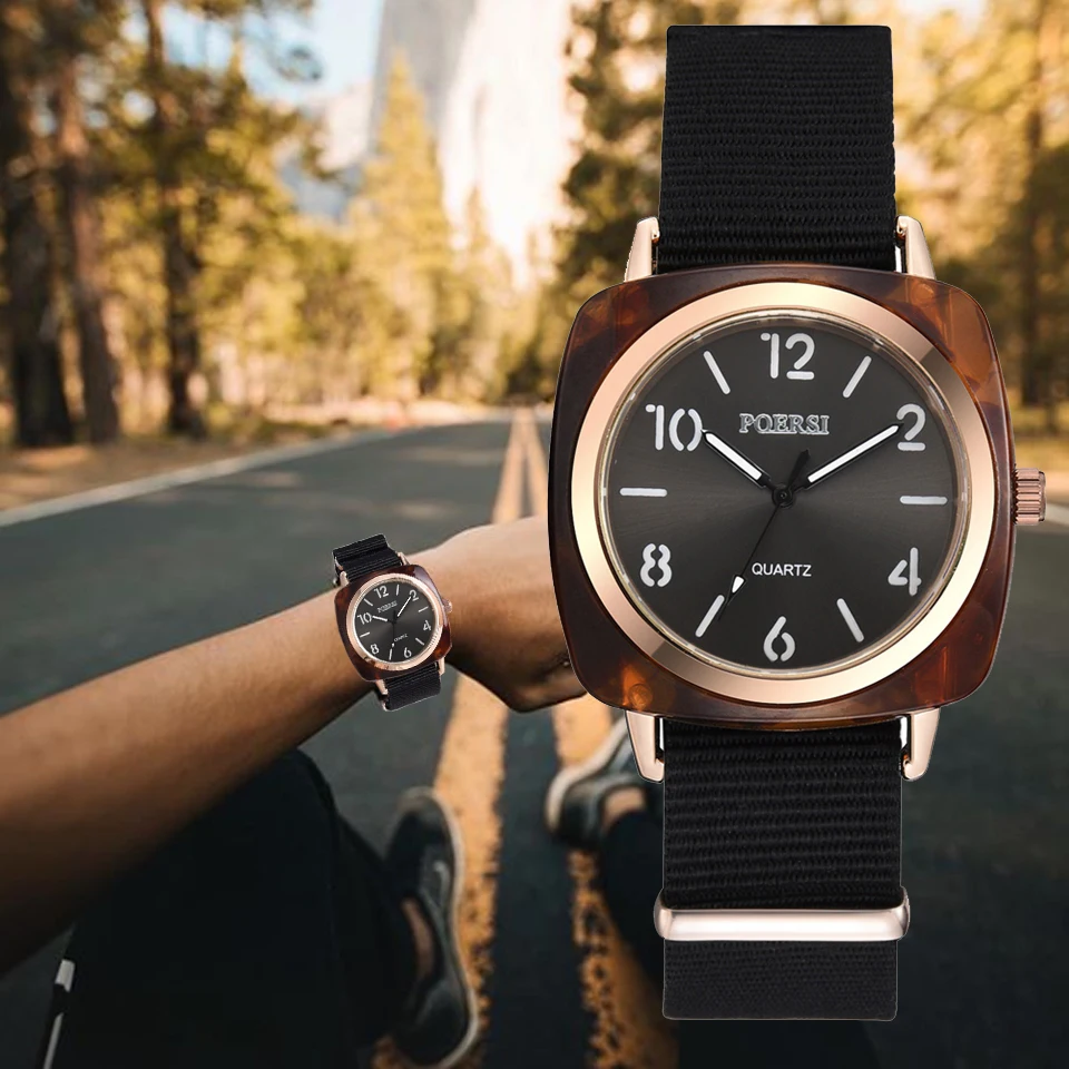 

Watches Women Fashion Luxury Square Resin Dial Watches Men Luxury Brand Canvas Strap Sport Quartz Watch Relogio Feminino