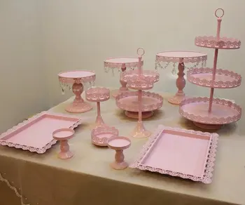 

12 PCS Bandeja de Sobremesa Do Bolo Queque Fonte Do Partido Do Casamento Ouro do metal disco Ferramentas Bolo de casamento Rosa