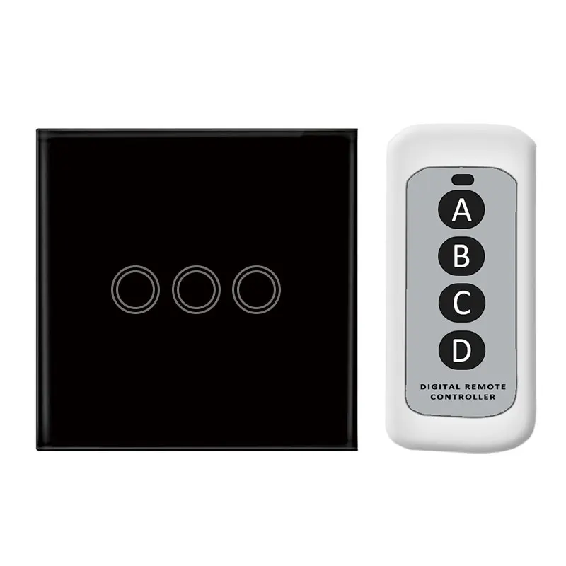 

Waterproof 3 Gang LED light Touch Switch AC170-240V EU Standard Sensor Wall lamp Switch Tempered Glass Panel Module With Remote