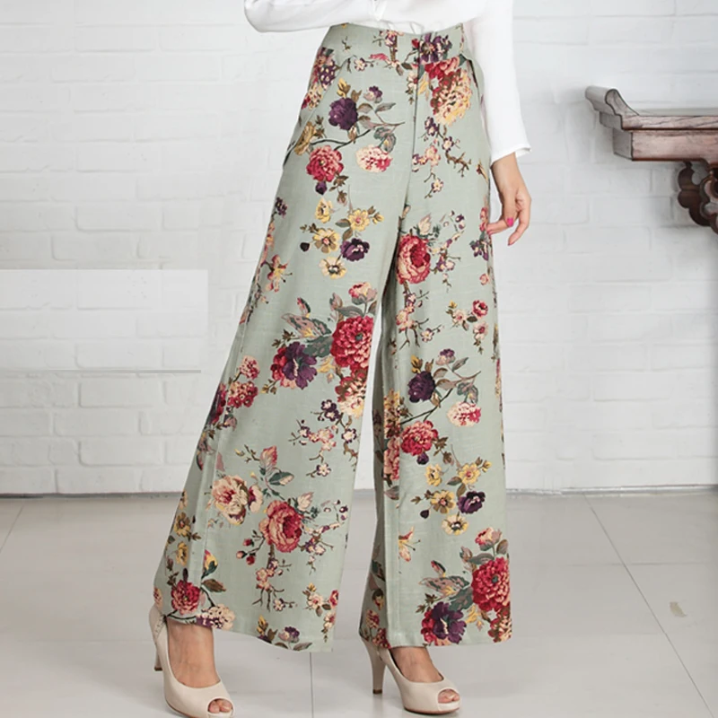 Autumn Spring Fashion Casual Womens Linen Wide Leg