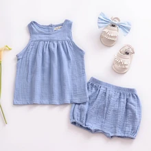 Летние костюмы для маленьких девочек детская одежда из хлопка и льна комплекты одежды для детей жилет для новорожденных топы+ шорты, одежда для малышей 0-4 лет