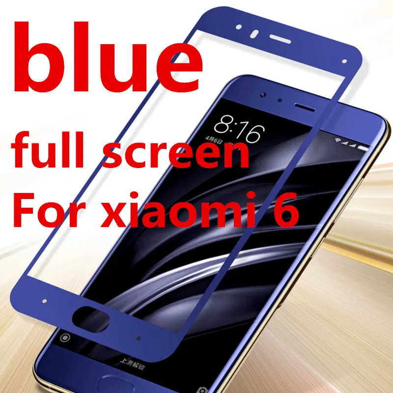 2 шт полное покрытие из закаленного стекла для xiaomi 6 mi6, защитный чехол для смартфона, закаленное покрытие 9 H, черный, золотой, синий, белый, тонкий - Цвет: blue