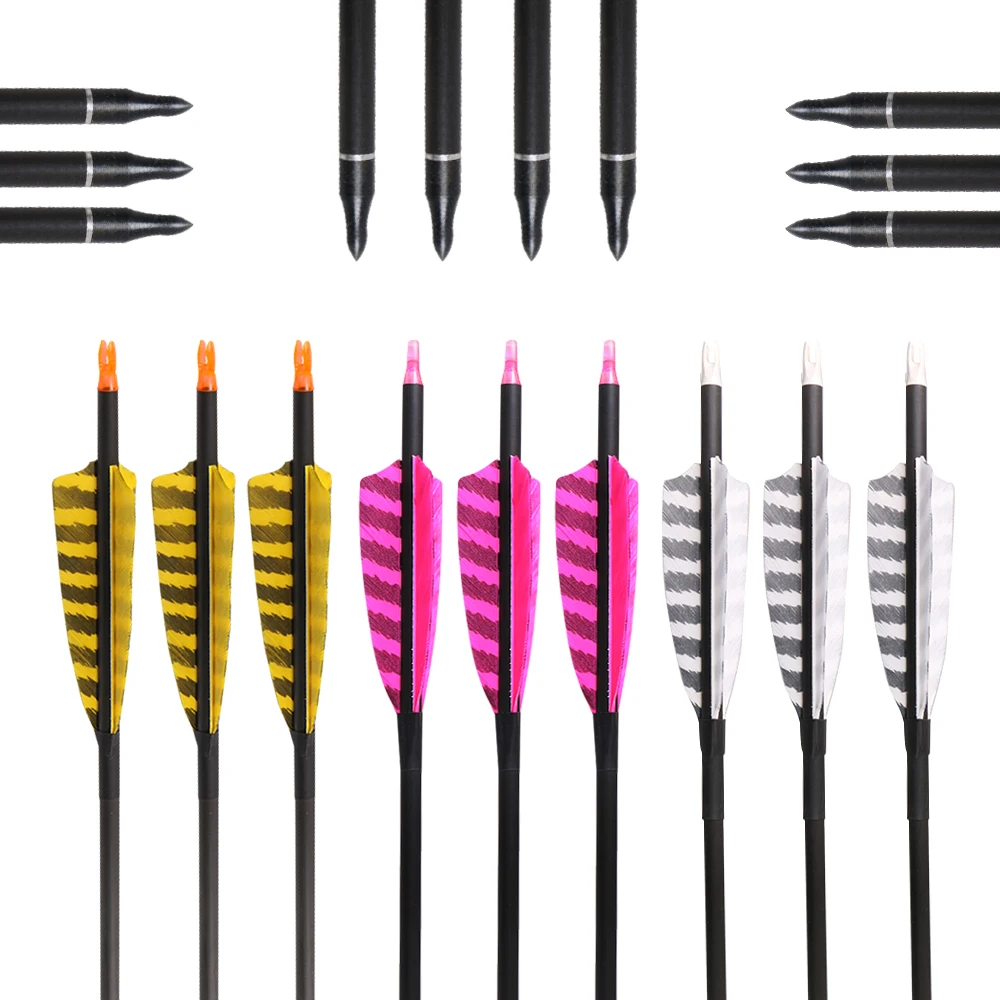 12Pcs Archery Hunting Arrows 32" Carbon Fiber Target Arrows 400 Spine