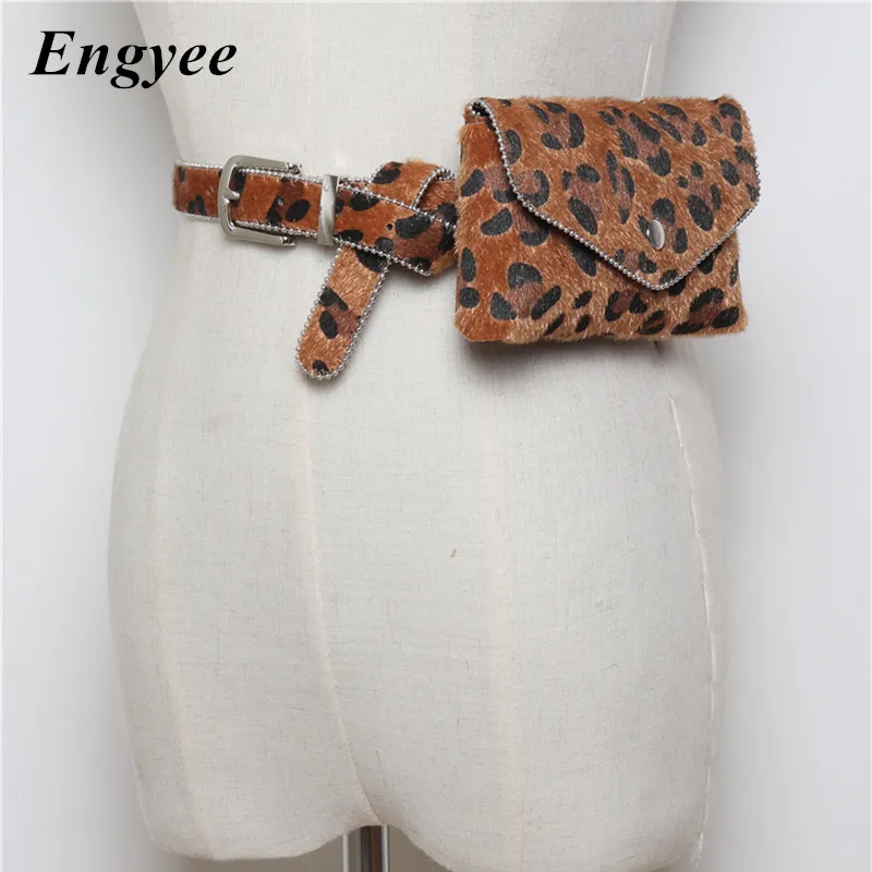 

Engyee Stylish Leopard Waist Bag Women Fanny Pack Hip Bag Fashion Beads Edged Belt Bags Ladies Travel Phone Pouch PU Waist Pack