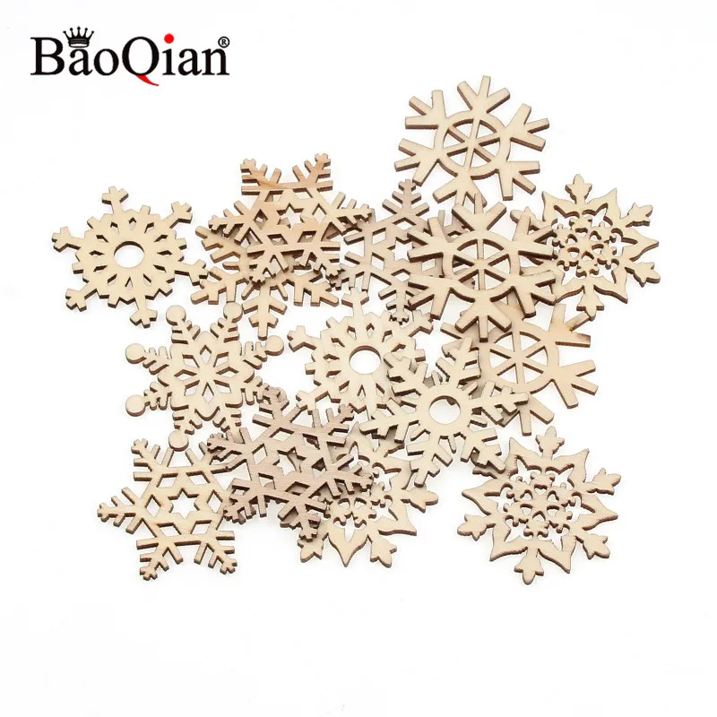 

20pcs Mixed Snowflake Shape Home Decoration Clip Art Wooden Crafts Diy Creative Christmas Tree Decoration Wood Chips