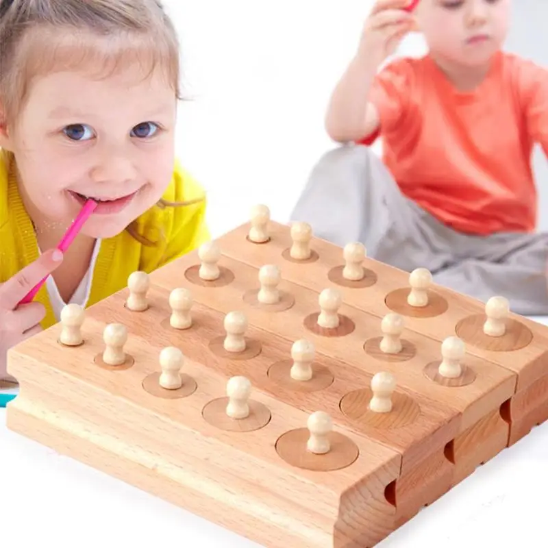 

Wooden Toys Montessori Early Learning Blocks Toy Cylinder Socket Blocks Toy Children Baby Development Practice Blocks Kids Gift