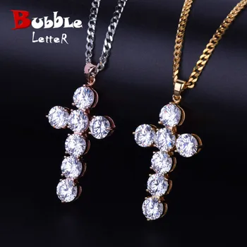 

Iced Zircon Cross Pendant Gold Color Copper Material CZ CROSS Pendants Necklace Chain Fashion Hip Hop Jewelry