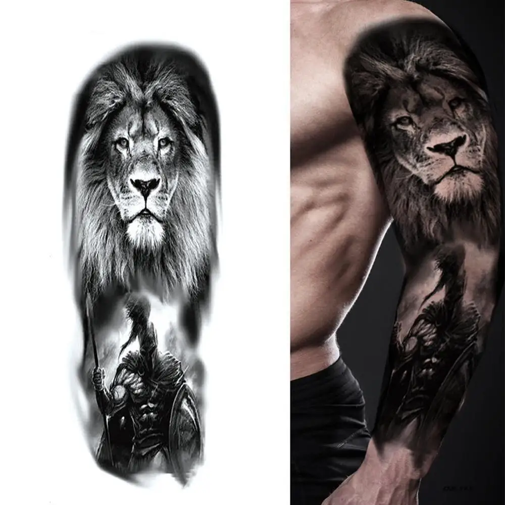 Большая рука рукава татуировки Лев корона король Роза водонепроницаемые Временные татуировки стикер дикий волк Тигр мужчины полный череп-тотем татуировки - Цвет: A