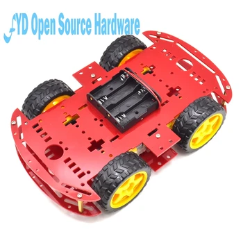 

1 pc red Motor Smart Robot Car Chassis Electronic Manufacture DIY Kit Speed Encoder Battery Box 4WD 4 Wheel Drive Car