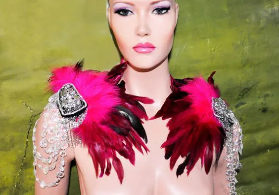 

Free shipping, handmade feather shoulder epaulettes with applique #FSP19002