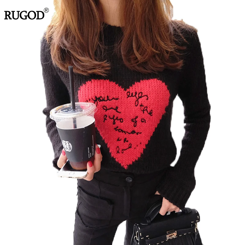 

RUGOD Fashion Casual Women Sweaters And Pullovers O-neck Long Sleeve Knitted Pullover Sweater Heart Print Female Sweater